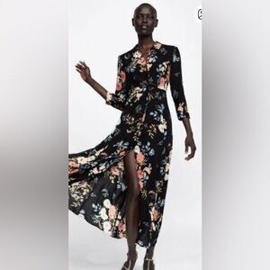 NWOT Zara Black Floral Midi Dress, Small